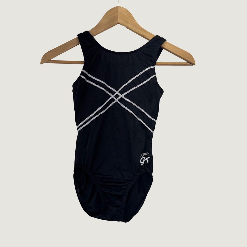 GK Elite Shawn Johnson Leotard Girls Black Silver Glitter Trim Gymnastics No Siz